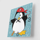 Pirate Penguin Graphic Square Wall Clock (Angle)