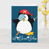 Pirate Penguin I Love You Card (Yellow Flower)