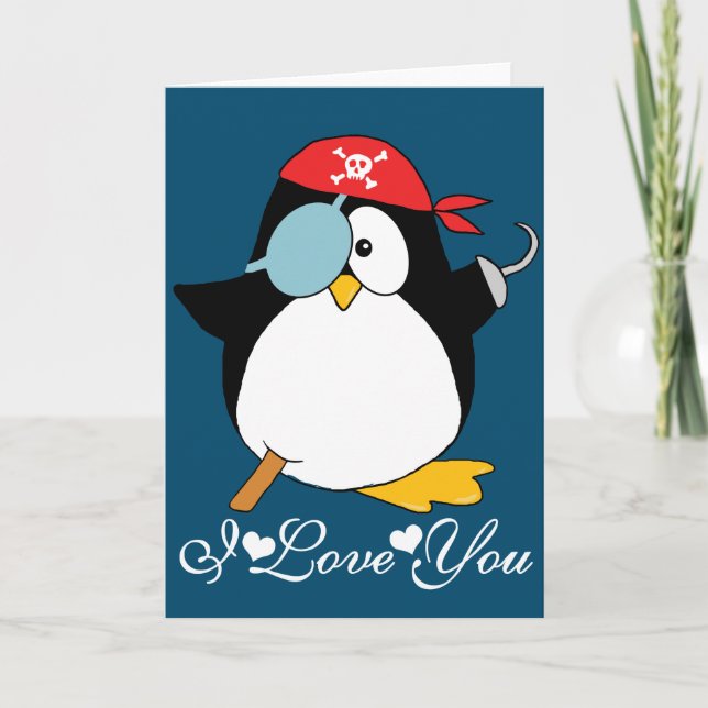 Pirate Penguin I Love You Card (Front)