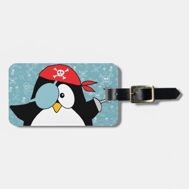 Pirate Penguin Personalized Luggage Tag (Front Horizontal)