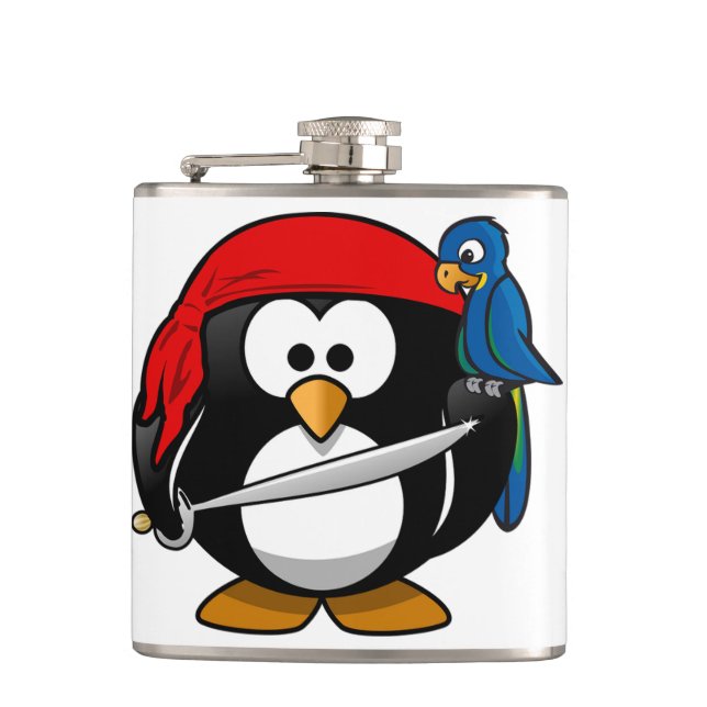 Pirate Penguin with a Red Bandanna and a Parrot Flask (Front)