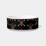 Pirate Pet Dish<br><div class="desc">This pet bowl is shown in white with a black accent strip with a cute pirate print design.
Choose from two sizes.
Customize this item or buy as is.</div>