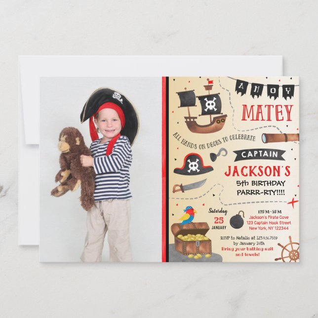  Pirate Photo birthday party invitations (Front)