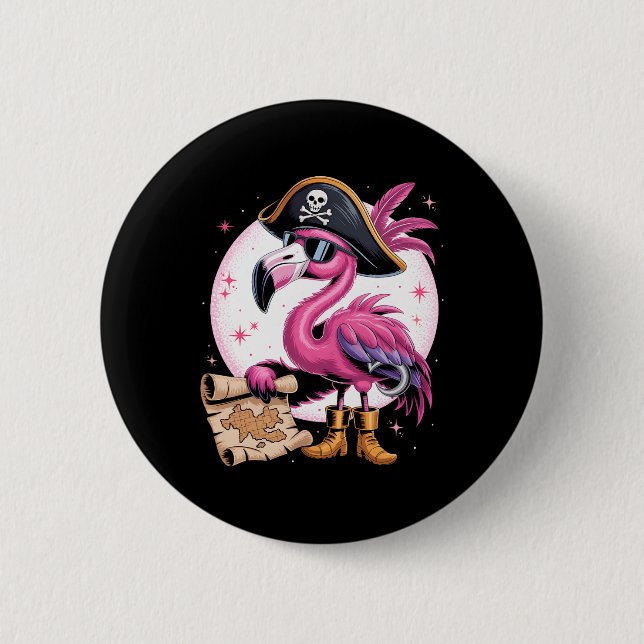 Pirate Pink Flamingo Funny Halloween Party Costume Button (Front)