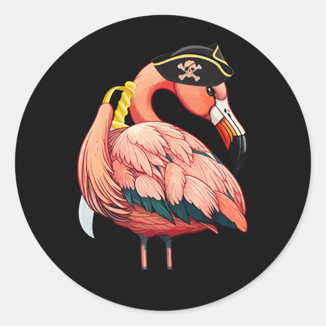 Pirate Pink Flamingo Halloween Party Girls Cross B Classic Round Sticker (Front)