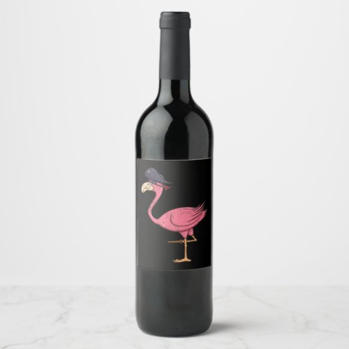 Pirate Pink Flamingo With Eyepatch Halloween Wine Label