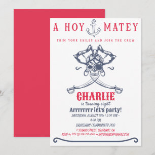 Pirate pink Themed Birthday Party Invitation