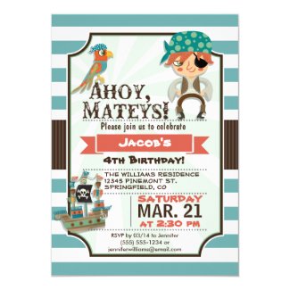 Pirate, Pirate Ship Theme Birthday Party Card