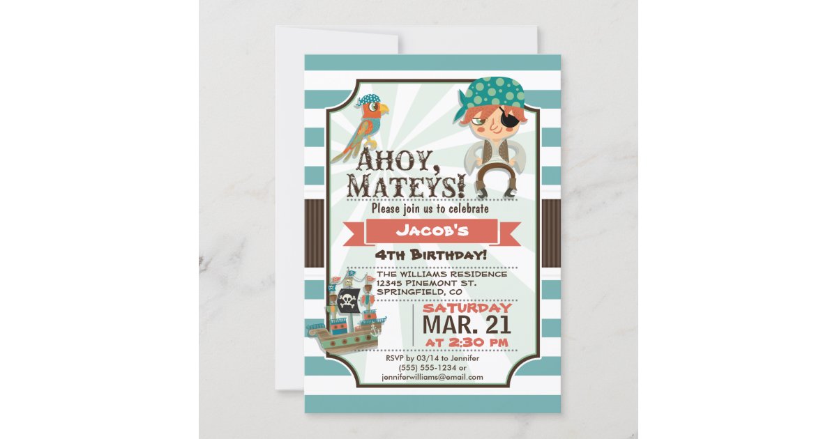 Pirate, Pirate Ship Theme Birthday Party Invitation | Zazzle