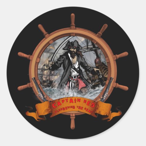 Pirate plundering the seas classic round sticker