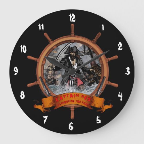 Pirate plundering the seas large clock