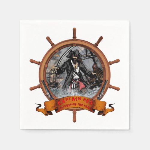 Pirate plundering the seas paper napkins
