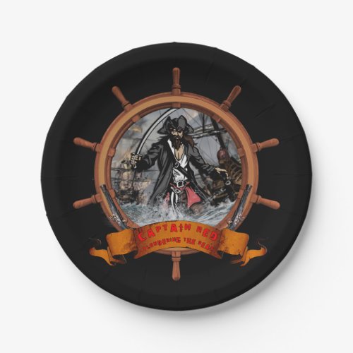 Pirate plundering the seas paper plates