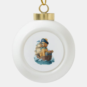 Pirate Poodle � Funny Sea Dog Ceramic Ball Christmas Ornament