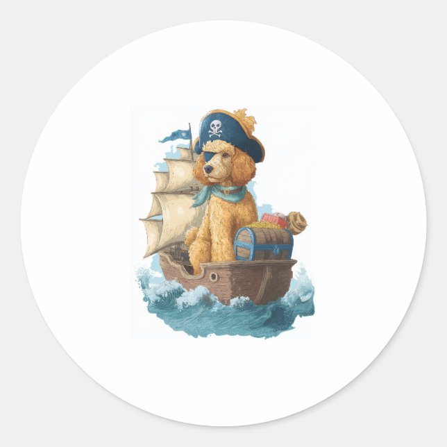 Pirate Poodle � Funny Sea Dog Classic Round Sticker (Front)