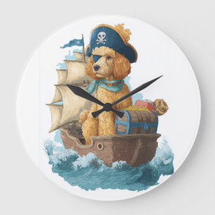 Pirate Poodle � Funny Sea Dog Large Clock