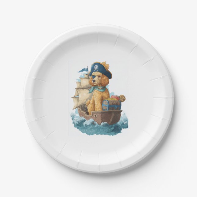Pirate Poodle � Funny Sea Dog Paper Plates (Front)