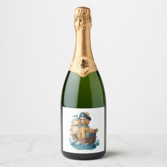 Pirate Poodle � Funny Sea Dog Sparkling Wine Label (Front)