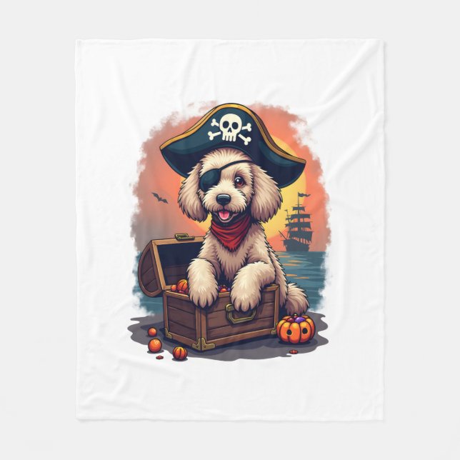 Pirate Poodle Plunder Fleece Blanket (Front)