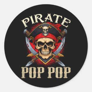 Pirate Pop Pop Skull Jolly Roger Halloween Pirate Classic Round Sticker