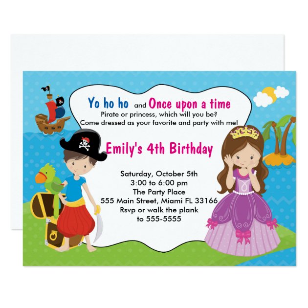 Pirate Princess Invitation Kids Birthday Party