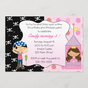 Pirate Princess Kids Birthday Party Invitations