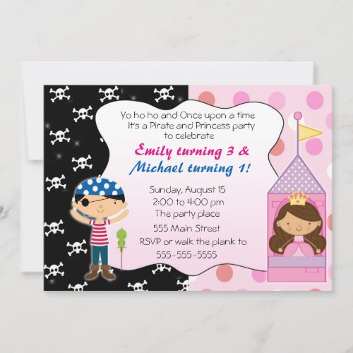 Pirate Princess Kids Birthday Party Invitations