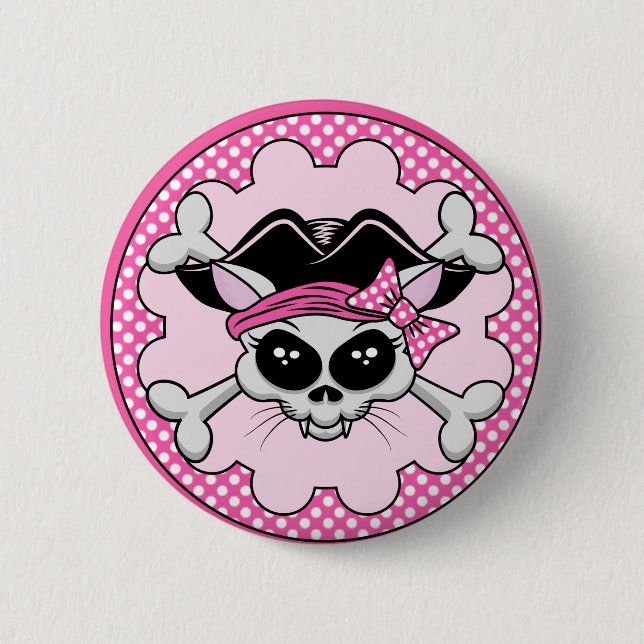Pirate Princess Kitty Skull Button (Front)