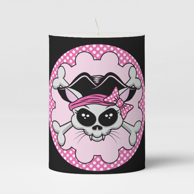 Pirate Princess Kitty Skull Pillar Candle (Front)