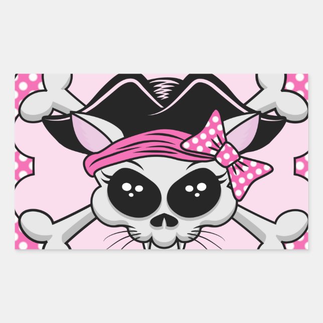 Pirate Princess Kitty Skull Rectangular Sticker (Front)