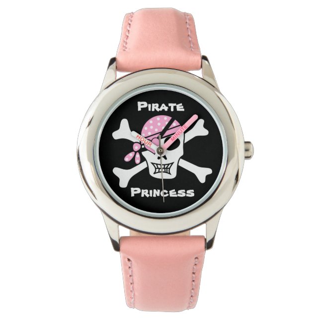 Pirate Princess on Black with Custom Text Watch (Front)