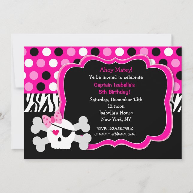 Pirate Princess Skull BIrthday Invitations (Front)