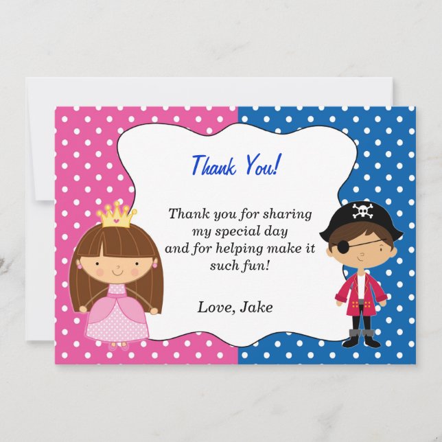 Pirate Princess Thank You Card - Boy (Front)