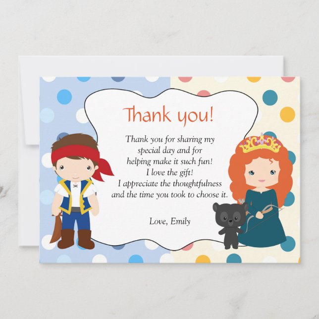 Pirate Princess Thank You Note Personalised Card (Front)