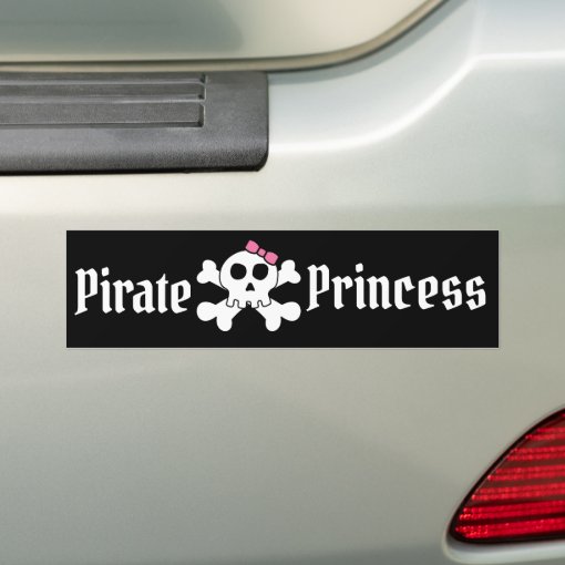 Pirate Princess With Pink Bow And Pirate Skull Bumper Sticker Zazzle