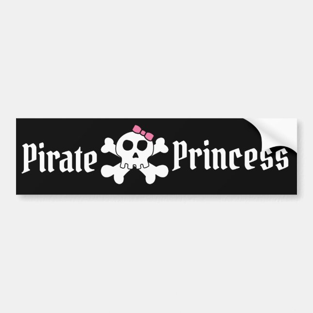 Pirate Princess with Pink Bow & Pirate Skull Bumper Sticker (Front)