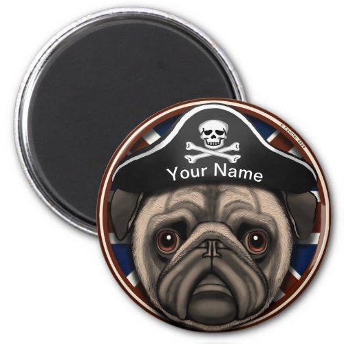 Pirate Pug custom name Magnet
