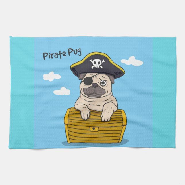 Pirate Pug Kitchen Towel (Horizontal)