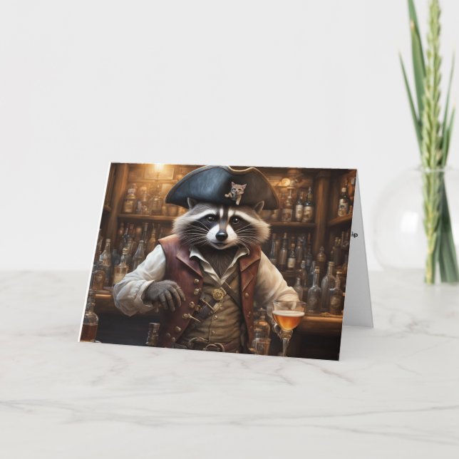 Pirate Raccoon bartender funny story birthday  Card (Front)