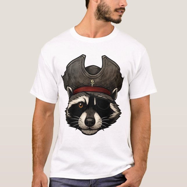 Pirate Raccoon Face with Eyepatch T-Shirt (Front)