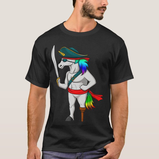 Pirate Rainbow Unicorn With Sword  Halloween Costu T-Shirt (Front)