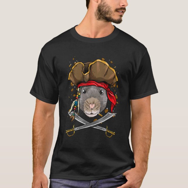 Pirate Rat Mouse Jolly Roger Flag Nautical Animal  T-Shirt (Front)