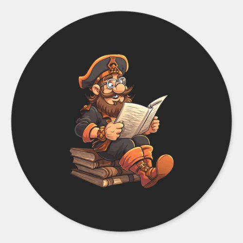 Pirate reading book funny book reader bookworm classic round sticker