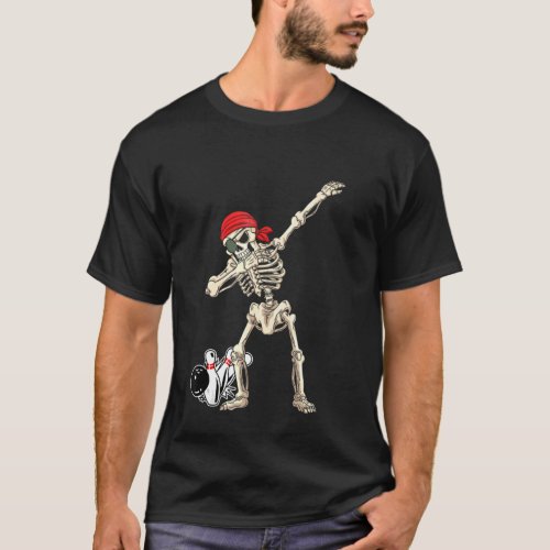 Pirate Red Scarf Skeleton Bowling Halloween Dab T_Shirt