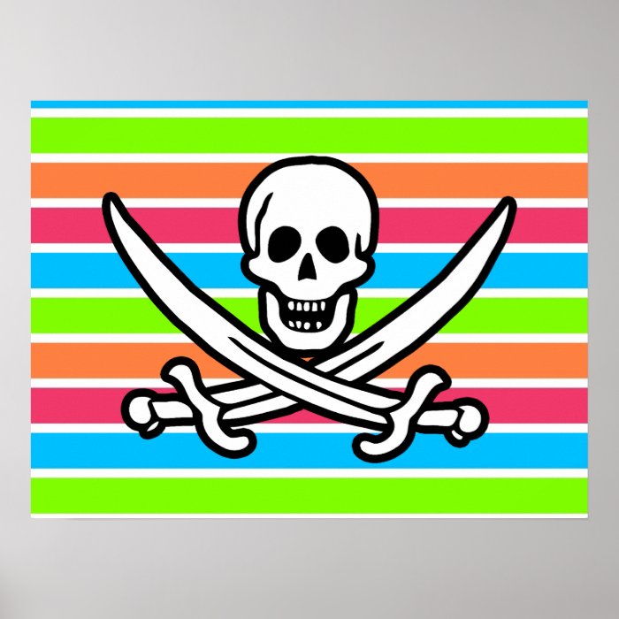 Pirate; Retro Neon Rainbow Jolly Roger Print