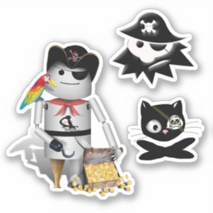 Pirate Robot, Cat and Kid 3 Pack Sticker