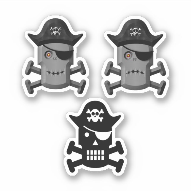 Pirate Robot Jolly Roger 3 Pack Sticker (Front)