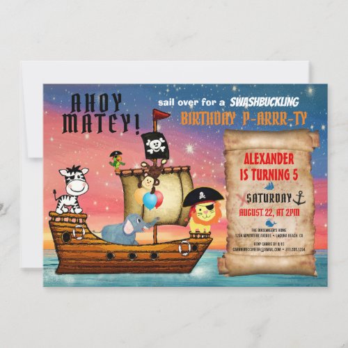 Pirate Safari Ahoy Matey Nautical Birthday Party Invitation