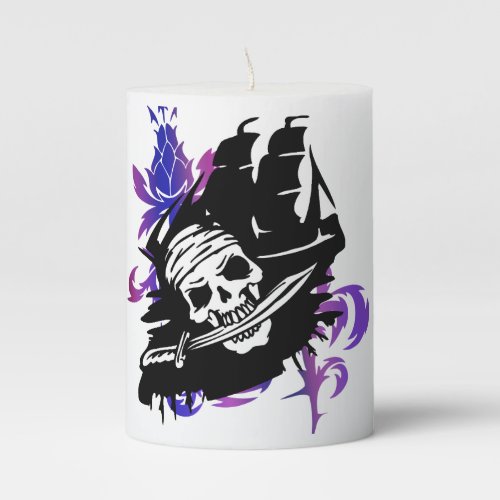 Pirate Sailing Ship Sword Skull Pillar Candle