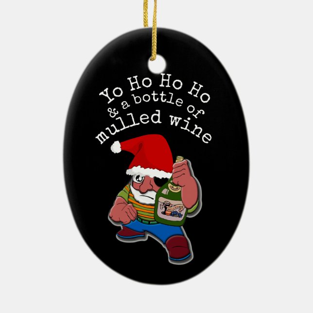 Pirate Santa Mulled Wine Christmas Ceramic Ornament (Back)